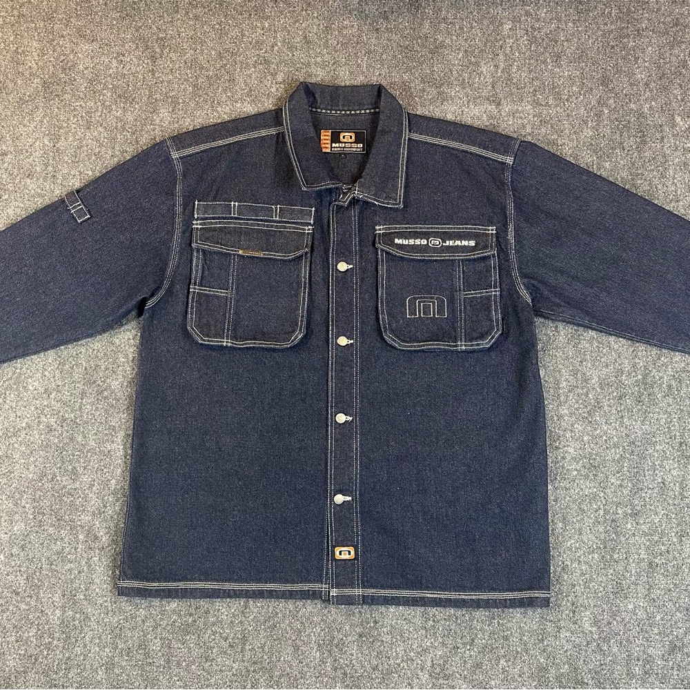 Vintage Y2K Musso Denim Jean Jacket Size XL Dark Blue